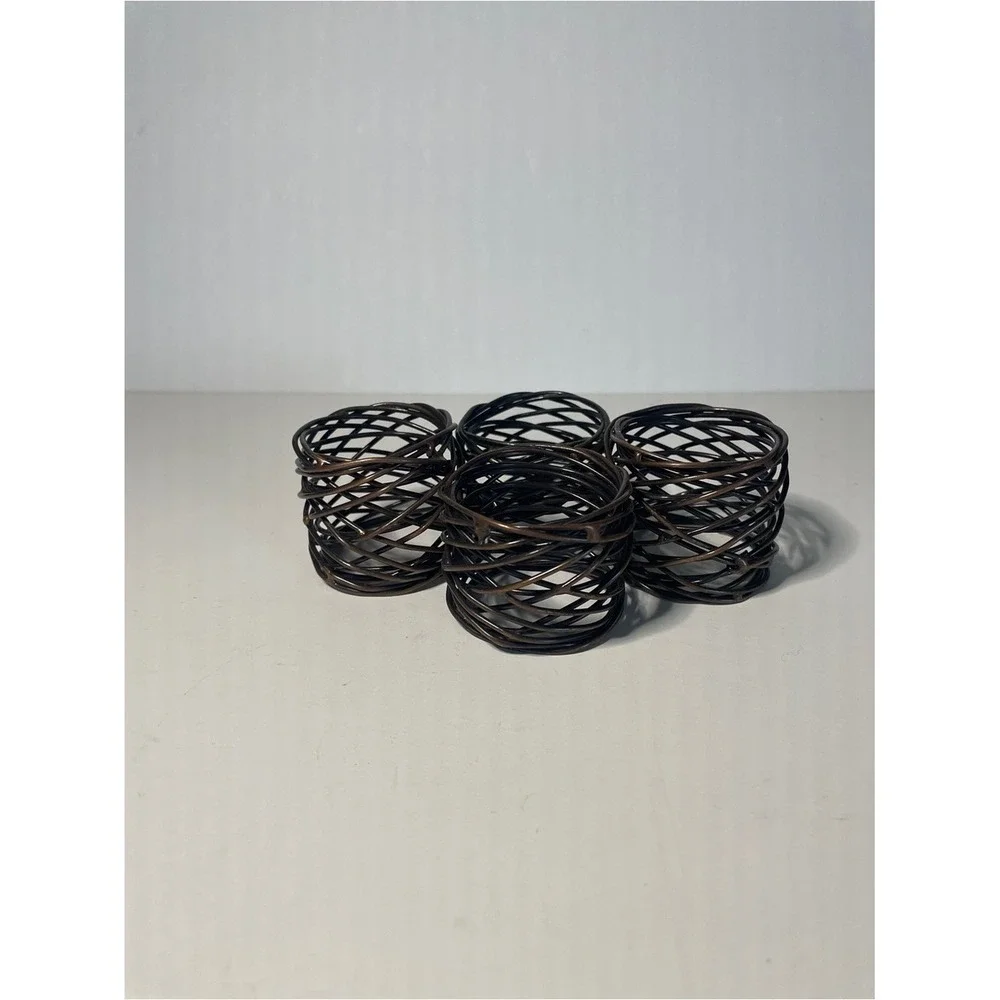 Set of 4 Woven Rattan Napkin Rings - Dark Brown